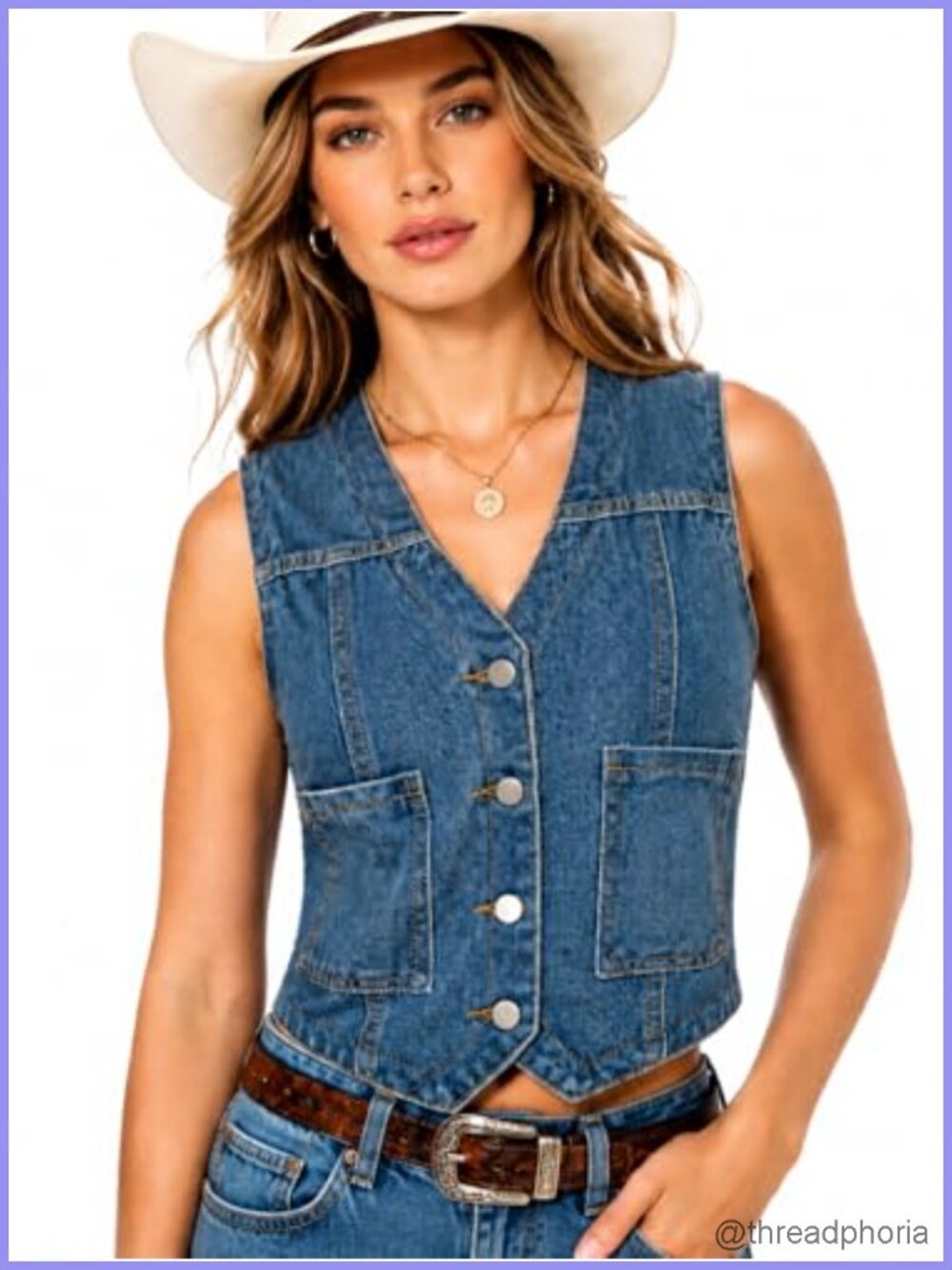 Women's Sleeveless V-Neck Denim Vest Cropped Jean Waistcoat Button Down